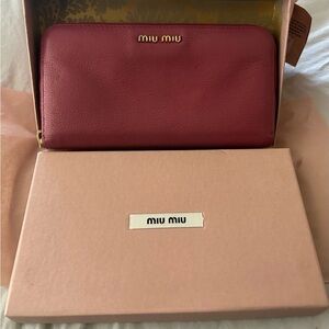 Miu Miu Red Leather Zip-Around Wallet